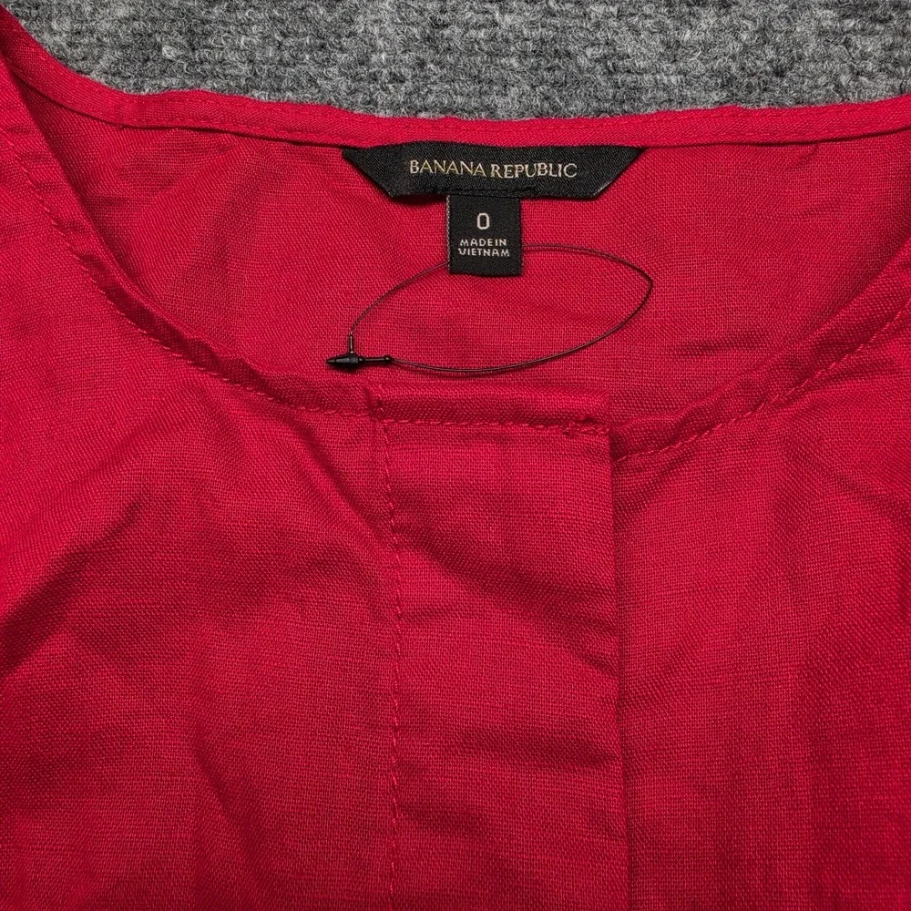Banana Republic Jumpsuit Womens Linen 0 Sleeveless Wide Leg Crop V Neck Zip Red